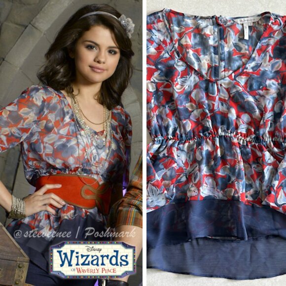 Red and Navy Sheer Floral Blouse ASO Alex Russo - Picture 1 of 7